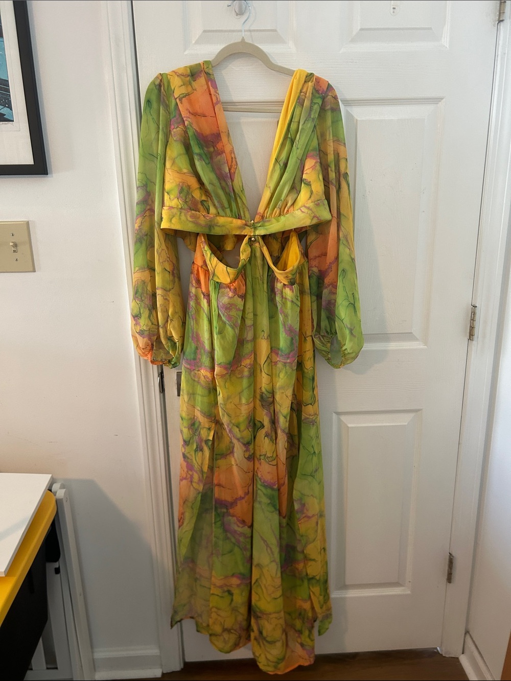 Fashion Nova Green and Yellow Maxi Dress